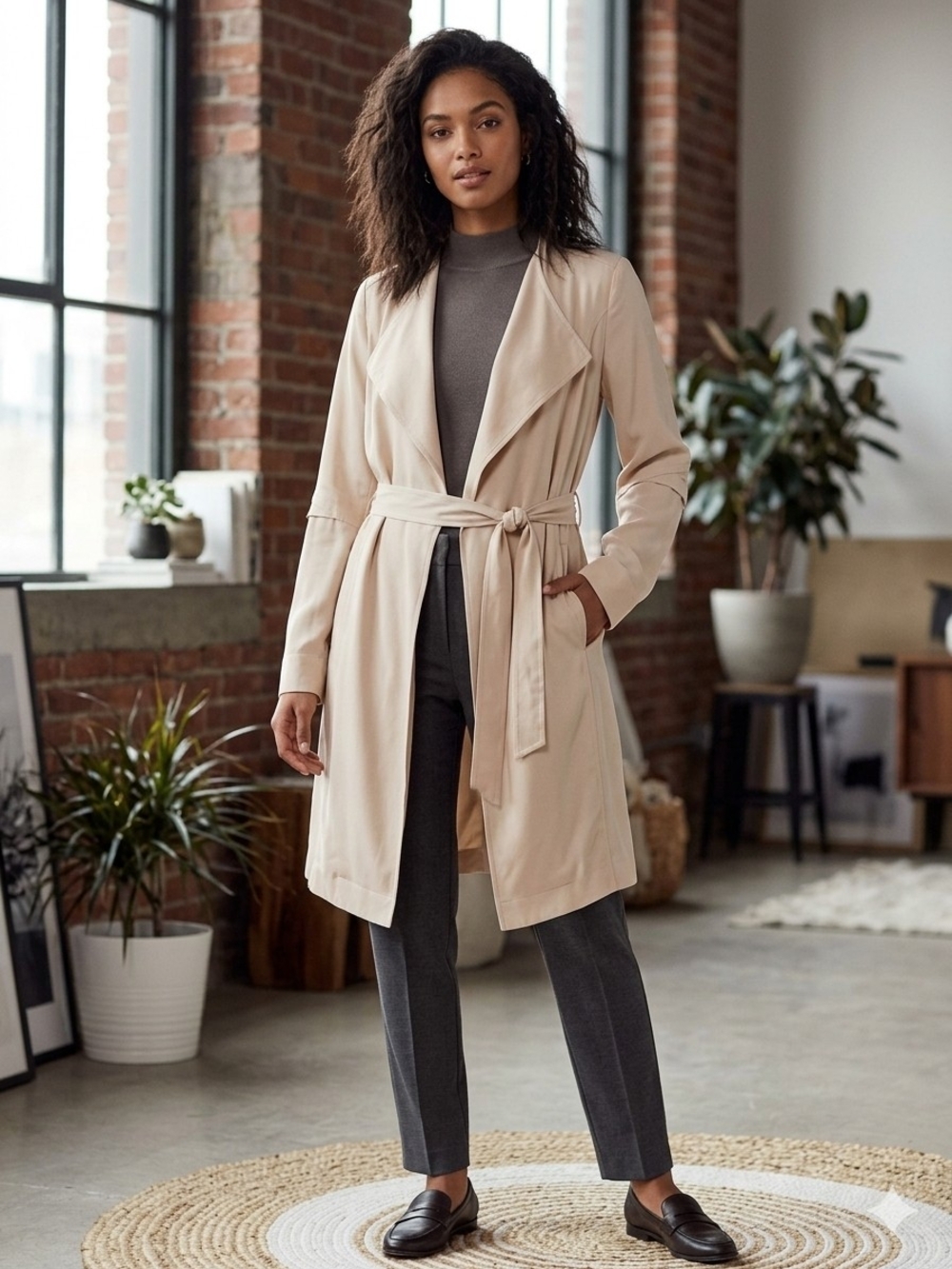 Babaton Light Beige Tie-Waist Trench Coat Vest Quiet Luxury Minimalist Chic M